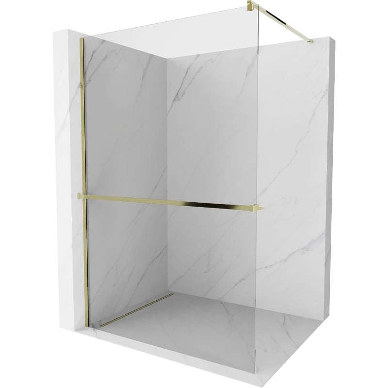 Mexen Kioto+ ścianka prysznicowa z półką Walk-in 100 x 200 cm, transparent, złota - 800-100-121-50-00