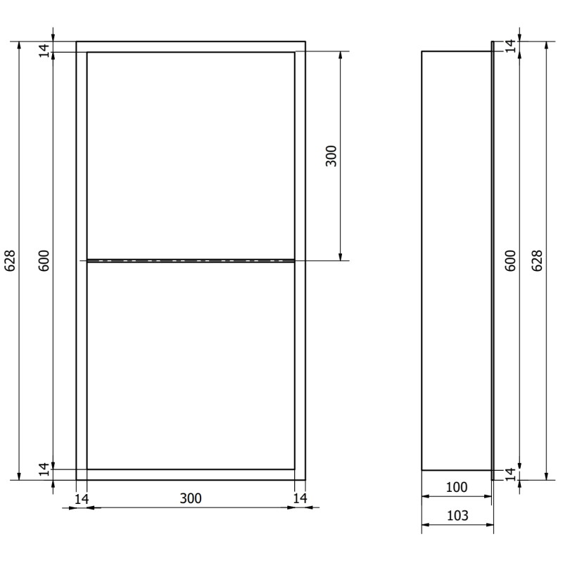 Mexen X-Wall-R półka wnękowa z kołnierzem i półką 60 x 30 cm, gun gray szczotkowany - 19E0603010S
