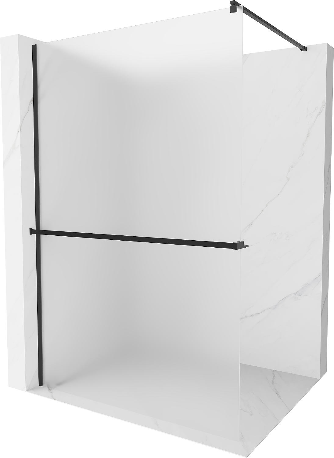 Mexen Kioto+ ścianka prysznicowa z półką i relingiem 110 x 200 cm, szron 8 mm, czarna - 800-110-121-70-30