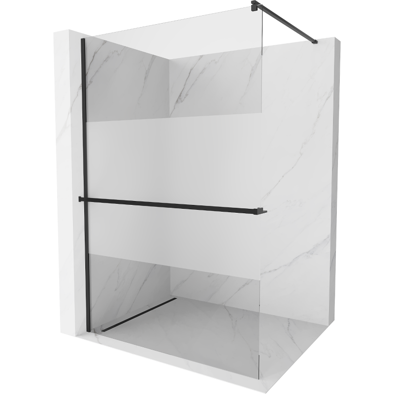 Mexen Kioto+ ścianka prysznicowa z półką Walk-in 80 x 200 cm, transparent/szron, czarna - 800-080-121-70-35