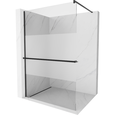 Mexen Kioto+ ścianka prysznicowa z półką Walk-in 120 x 200 cm, transparent/szron, czarna - 800-120-121-70-35