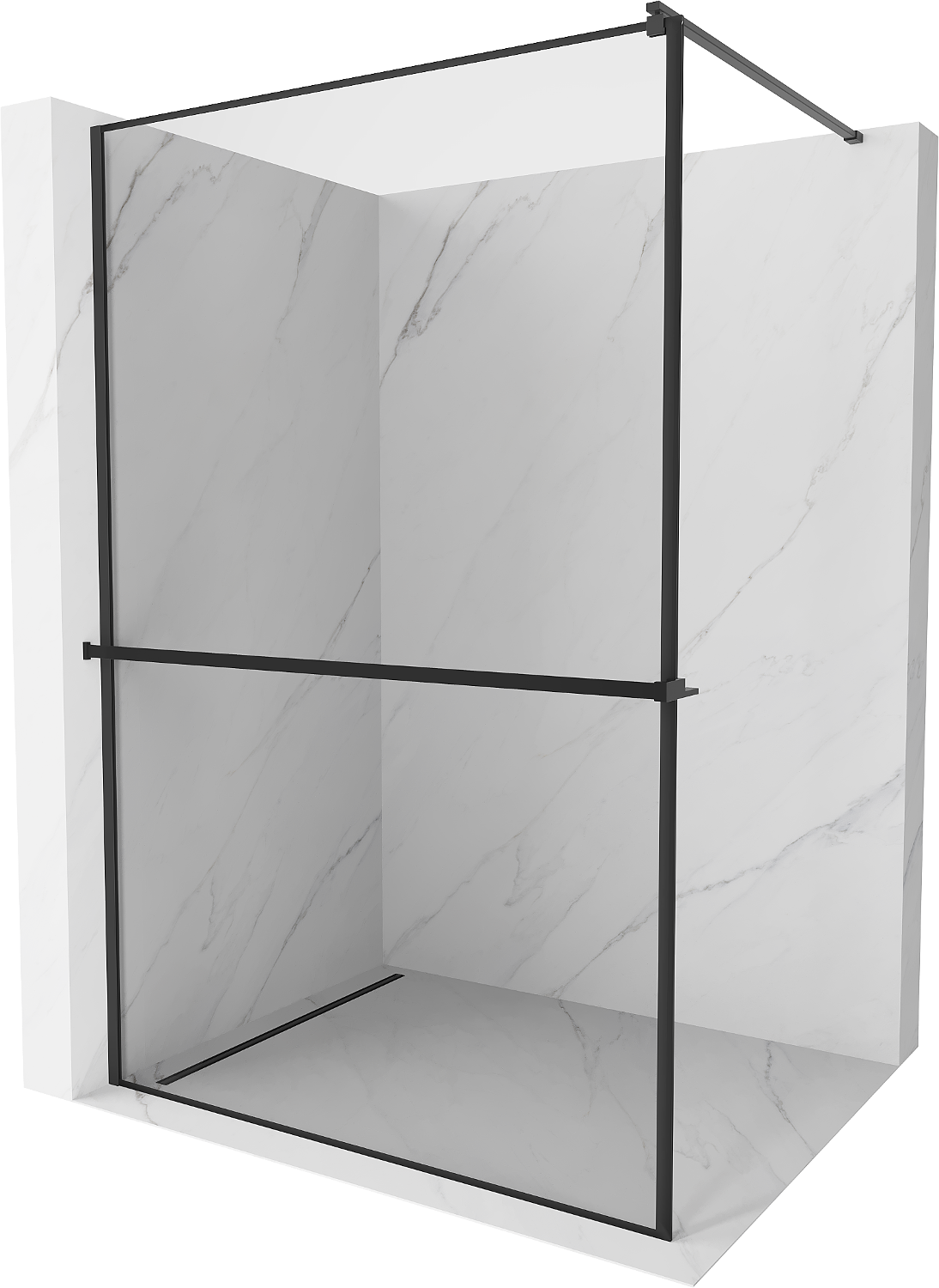 Mexen Kioto+ ścianka prysznicowa z półką i relingiem 80 x 200 cm, transparent/czarny wzór 8 mm, czarna - 800-080-121-70-70