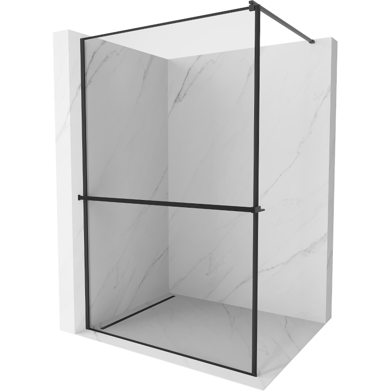 Mexen Kioto+ ścianka prysznicowa z półką Walk-in 120 x 200 cm, czarna ramka, czarna - 800-120-121-70-70