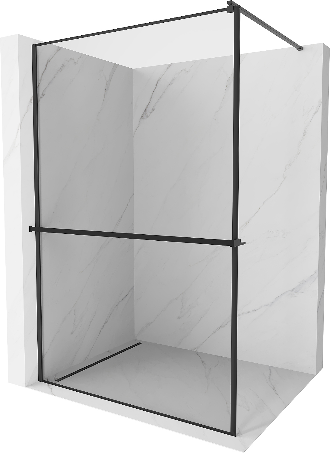 Mexen Kioto+ ścianka prysznicowa z półką i relingiem 120 x 200 cm, transparent/czarny wzór 8 mm, czarna - 800-120-121-70-70