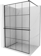 Mexen Kioto+ ścianka prysznicowa z półką Walk-in 130 x 200 cm, czarna kratka, czarna - 800-130-121-70-77