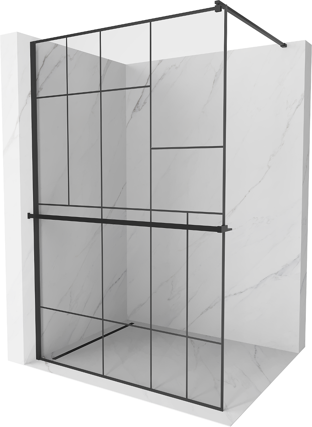 Mexen Kioto+ ścianka prysznicowa z półką i relingiem 90 x 200 cm, transparent/czarny wzór 8 mm, czarna - 800-090-121-70-78