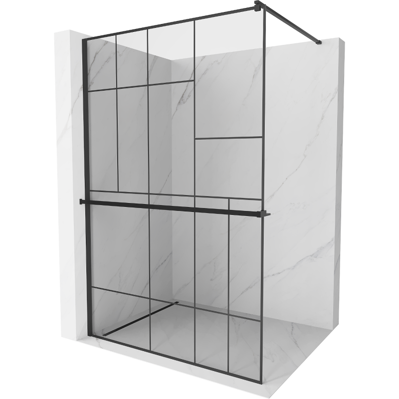 Mexen Kioto+ ścianka prysznicowa z półką Walk-in 110 x 200 cm, czarny wzór, czarna - 800-110-121-70-78