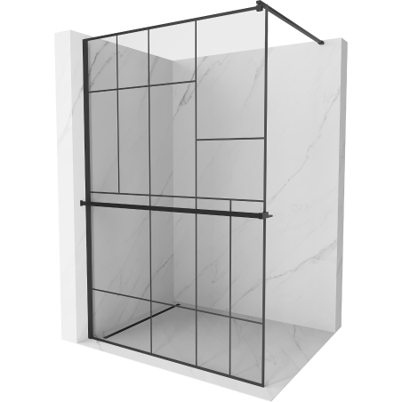 Mexen Kioto+ ścianka prysznicowa z półką Walk-in 140 x 200 cm, czarny wzór, czarna - 800-140-121-70-78