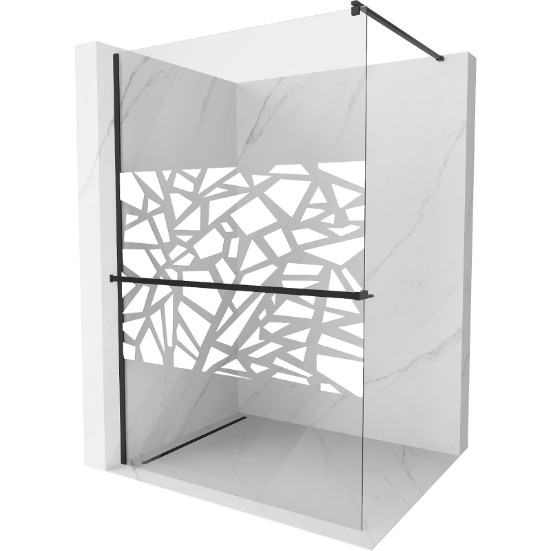Mexen Kioto+ ścianka prysznicowa z półką i relingiem 120 x 200 cm, transparent/biały wzór 8 mm, czarna - 800-120-121-70-85