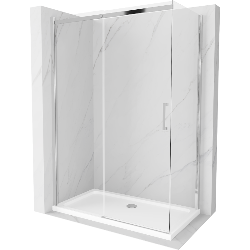 Mexen Omega kabina prysznicowa rozsuwana 140 x 80 cm, transparent, chrom + brodzik Flat - 825-140-080-01-00-4010