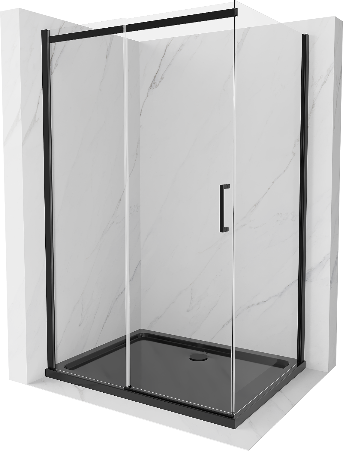 Mexen Omega kabina prysznicowa rozsuwana 100 x 80 cm, transparent, czarna + brodzik Flat, czarny - 825-100-080-70-00-4070B