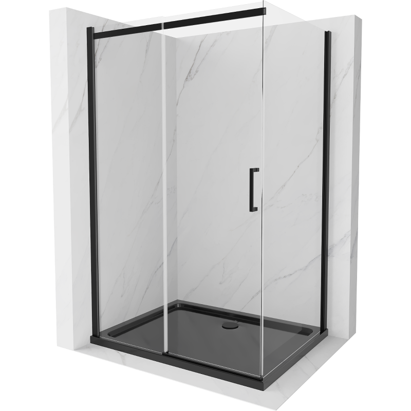 Mexen Omega kabina prysznicowa rozsuwana 100 x 90 cm, transparent, czarna + brodzik Flat, czarny - 825-100-090-70-00-4070B