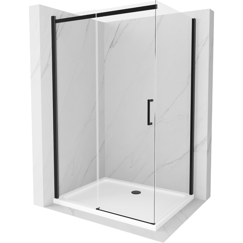 Mexen Omega kabina prysznicowa rozsuwana 110 x 80 cm, transparent, czarna + brodzik Flat, biały - 825-110-080-70-00-4010B