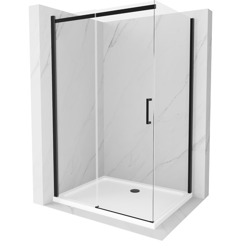 Mexen Omega kabina prysznicowa rozsuwana 120 x 100 cm, transparent, czarna + brodzik Flat, biały - 825-120-100-70-00-4010B