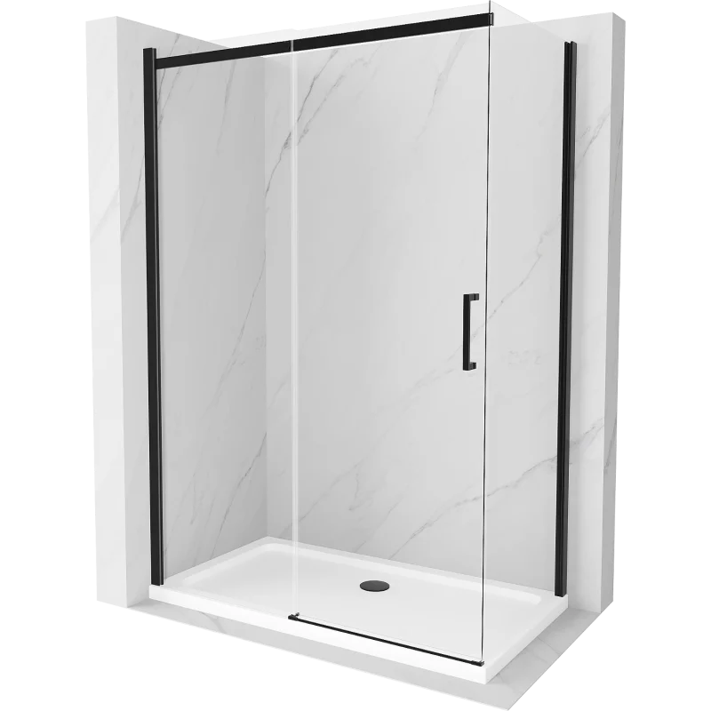 Mexen Omega kabina prysznicowa rozsuwana 130 x 70 cm, transparent, czarna + brodzik Flat, biały - 825-130-070-70-00-4010B