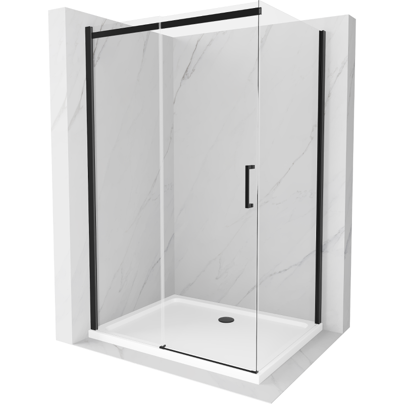 Mexen Omega kabina prysznicowa rozsuwana 130 x 80 cm, transparent, czarna + brodzik Flat, biały - 825-130-080-70-00-4010B
