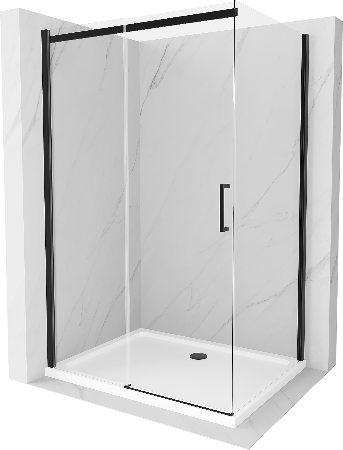 Mexen Omega kabina prysznicowa rozsuwana 130 x 100 cm, transparent, czarna + brodzik Flat, biały - 825-130-100-70-00-4010B