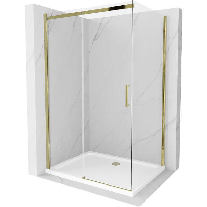 Mexen Omega kabina prysznicowa rozsuwana 100 x 70 cm, transparent, złota + brodzik Flat - 825-100-070-50-00-4010