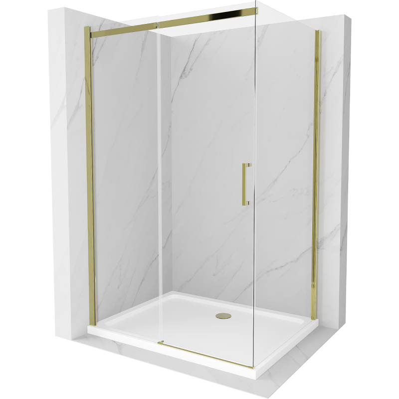 Mexen Omega kabina prysznicowa rozsuwana 100 x 90 cm, transparent, złota + brodzik Flat - 825-100-090-50-00-4010