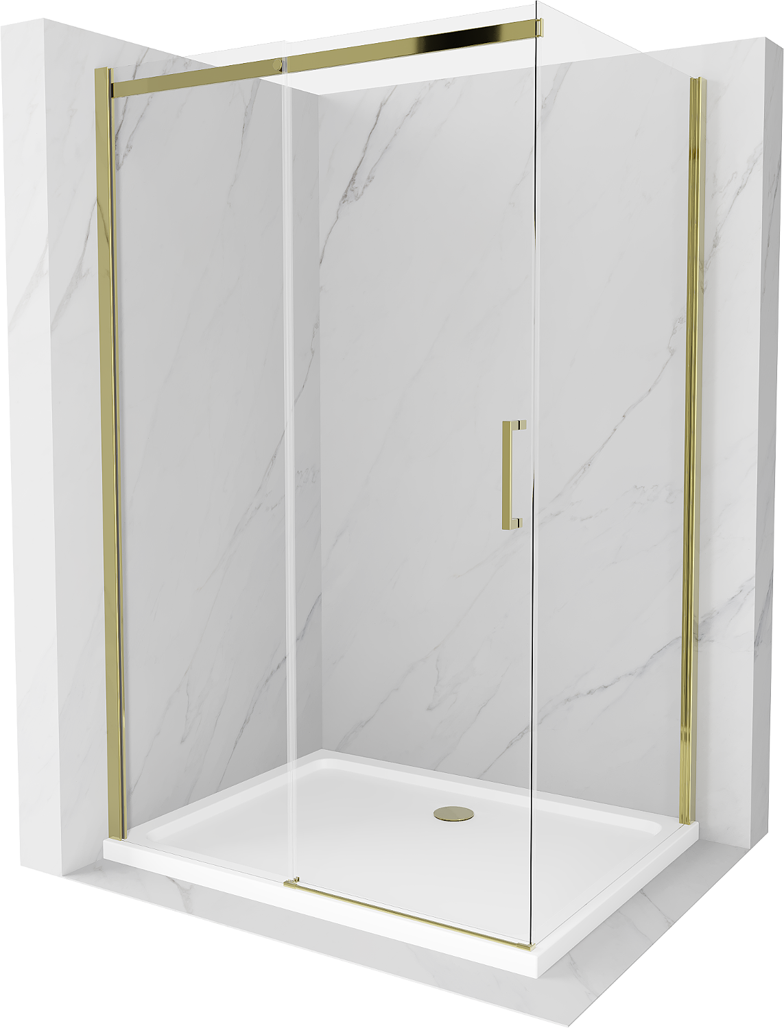 Mexen Omega kabina prysznicowa rozsuwana 100 x 90 cm, transparent, złota + brodzik Flat - 825-100-090-50-00-4010