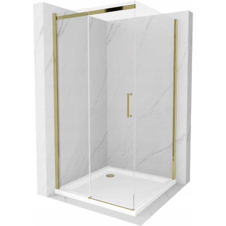 Mexen Omega kabina prysznicowa rozsuwana 100 x 100 cm, transparent, złota + brodzik Flat - 825-100-100-50-00-4010