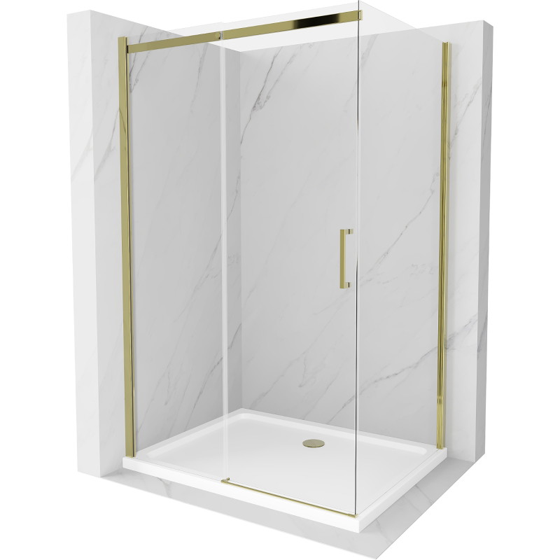 Mexen Omega kabina prysznicowa rozsuwana 120 x 100 cm, transparent, złota + brodzik Flat - 825-120-100-50-00-4010
