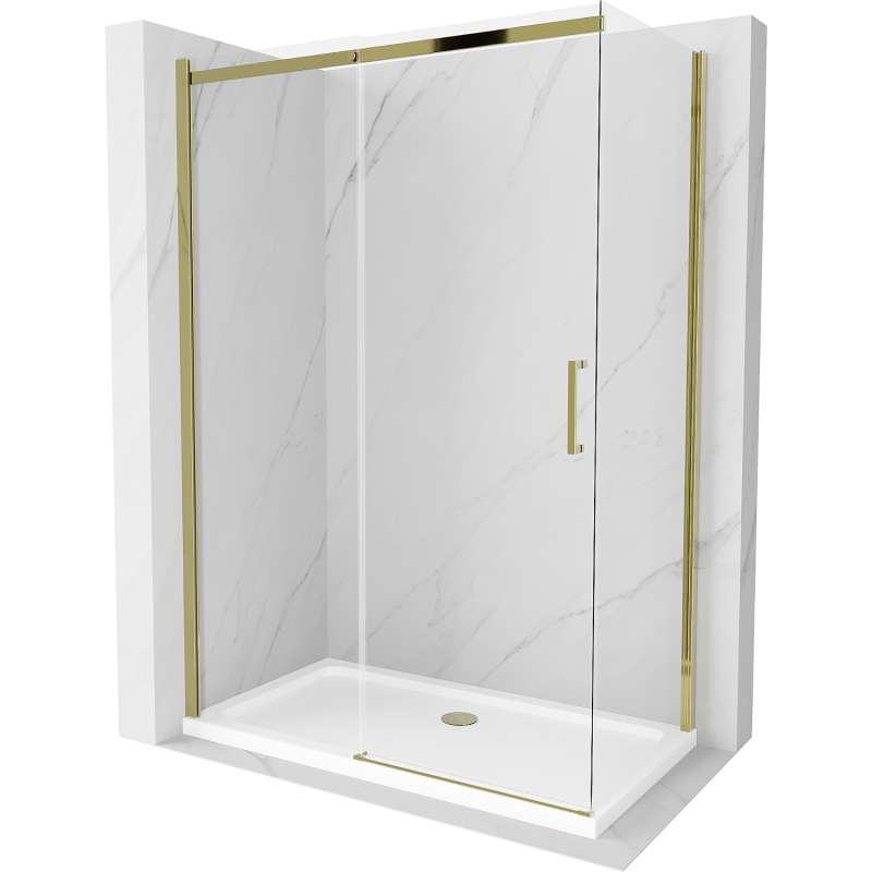 Mexen Omega kabina prysznicowa rozsuwana 130 x 70 cm, transparent, złota + brodzik Flat - 825-130-070-50-00-4010