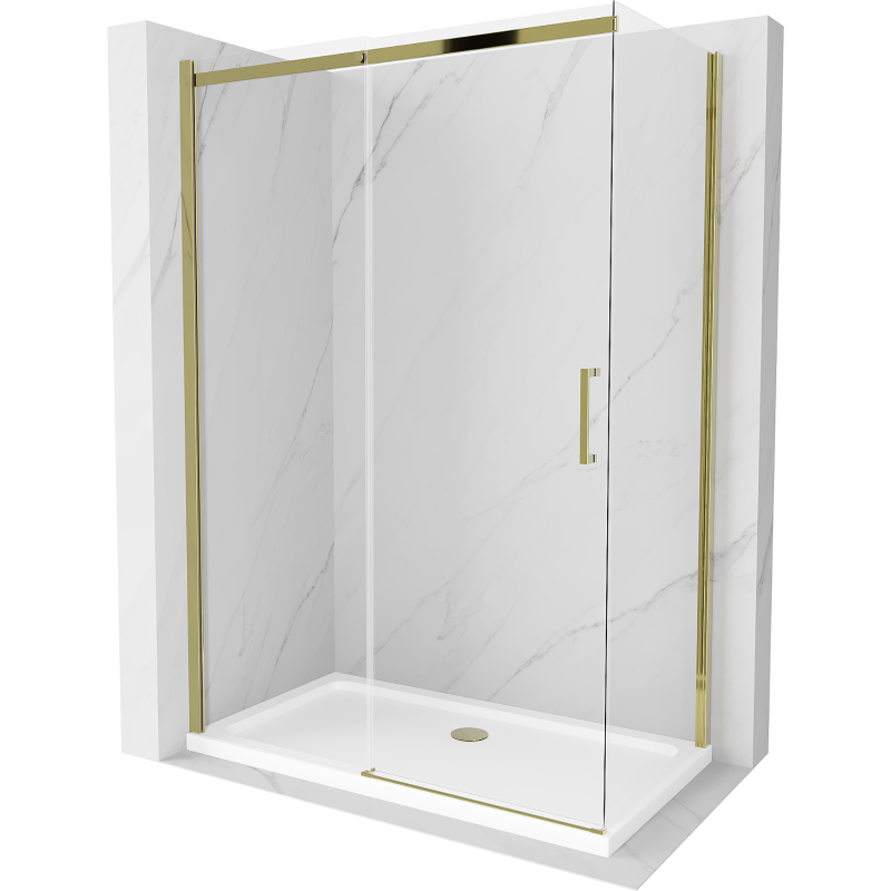 Mexen Omega kabina prysznicowa rozsuwana 140 x 70 cm, transparent, złota + brodzik Flat - 825-140-070-50-00-4010