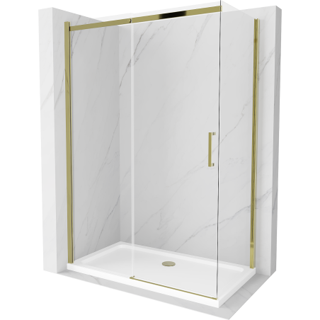 Mexen Omega kabina prysznicowa rozsuwana 140 x 70 cm, transparent, złota + brodzik Flat - 825-140-070-50-00-4010