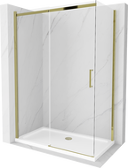 Mexen Omega kabina prysznicowa rozsuwana 140 x 70 cm, transparent, złota + brodzik Flat - 825-140-070-50-00-4010