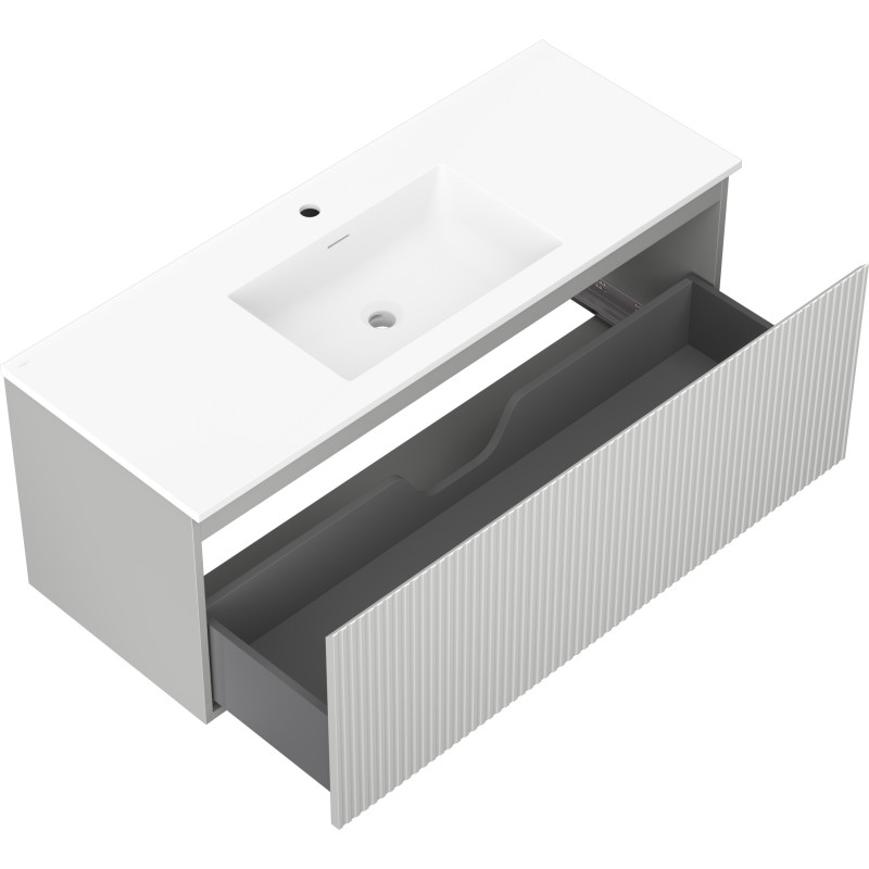 Mexen Rivel szafka łazienkowa 120 cm z umywalką Otis, 1 szuflada, ryflowana , szara mat/biała mat - 91A20-12047-1-BF62-W18M01