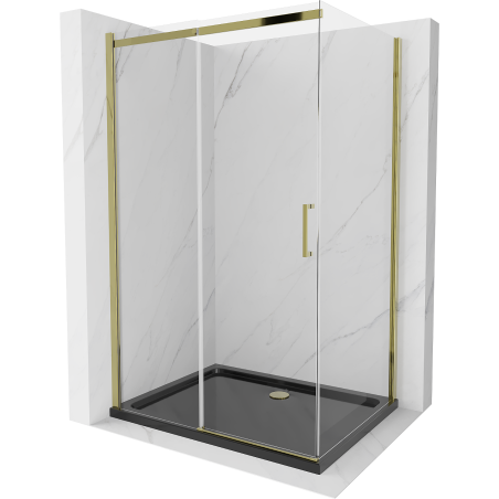 Mexen Omega kabina prysznicowa rozsuwana 100 x 80 cm, transparent, złota + brodzik Flat, czarny - 825-100-080-50-00-4070G