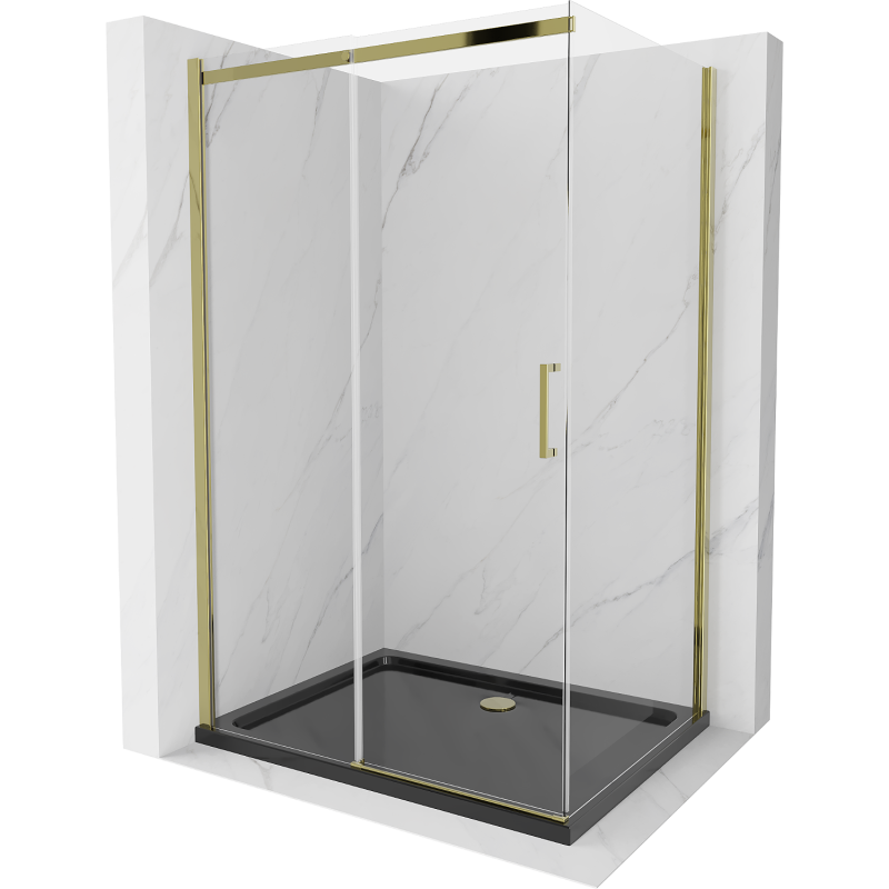 Mexen Omega kabina prysznicowa rozsuwana 100 x 90 cm, transparent, złota + brodzik Flat, czarny - 825-100-090-50-00-4070G