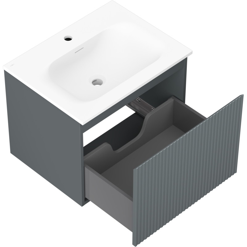 Mexen Rivel szafka łazienkowa 60 cm z umywalką Vela, 1 szuflada, ryflowana , grafit mat/biała mat - 91A20-06047-1-BF66-W23M01