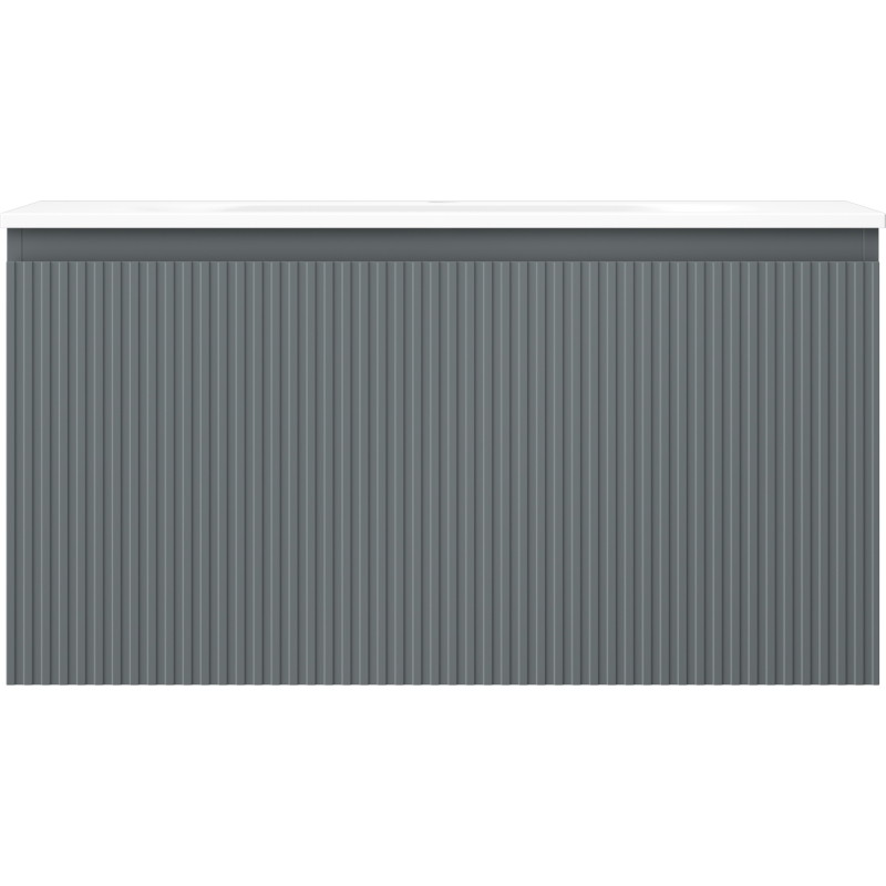 Mexen Rivel szafka łazienkowa 90 cm z umywalką Vela, 1 szuflada, ryflowana , grafit mat/biała mat - 91A20-09047-1-BF66-W23M01