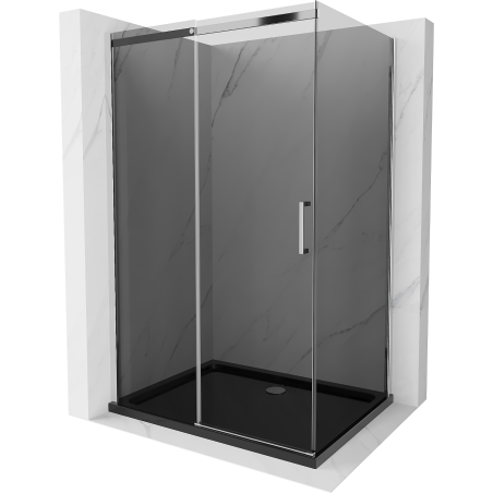 Mexen Omega kabina prysznicowa rozsuwana 100 x 90 cm, grafit, chrom + brodzik Flat, czarny - 825-100-090-01-40-4070