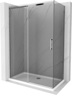 Mexen Omega kabina prysznicowa rozsuwana 140 x 80 cm, grafit, chrom + brodzik Flat, bialy - 825-140-080-01-40-4010