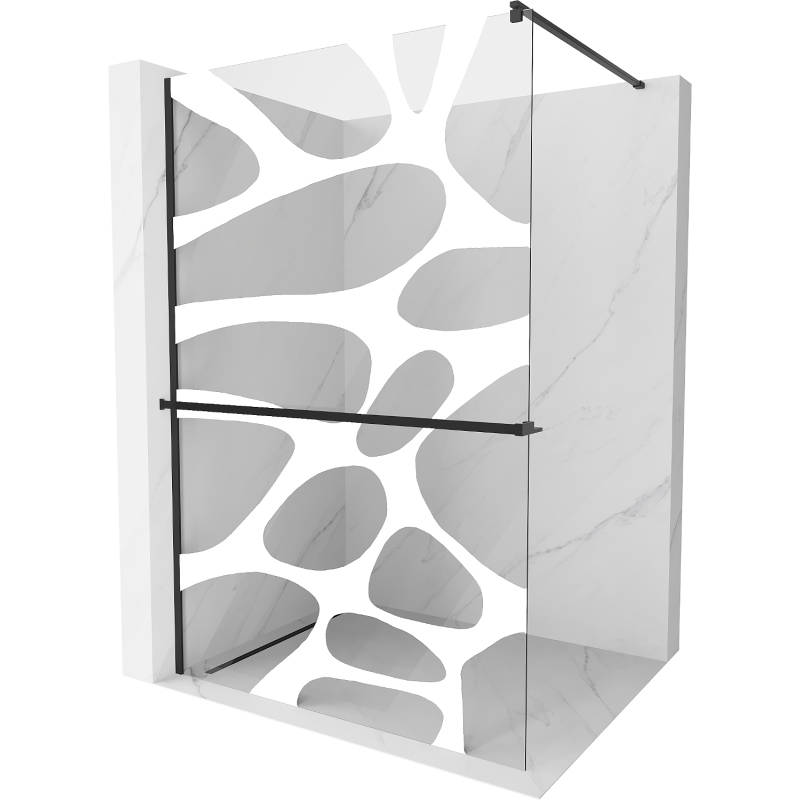 Mexen Kioto+ ścianka prysznicowa z półką i relingiem 80 x 200 cm, transparent/biały wzór 8 mm, czarna - 800-080-121-70-97