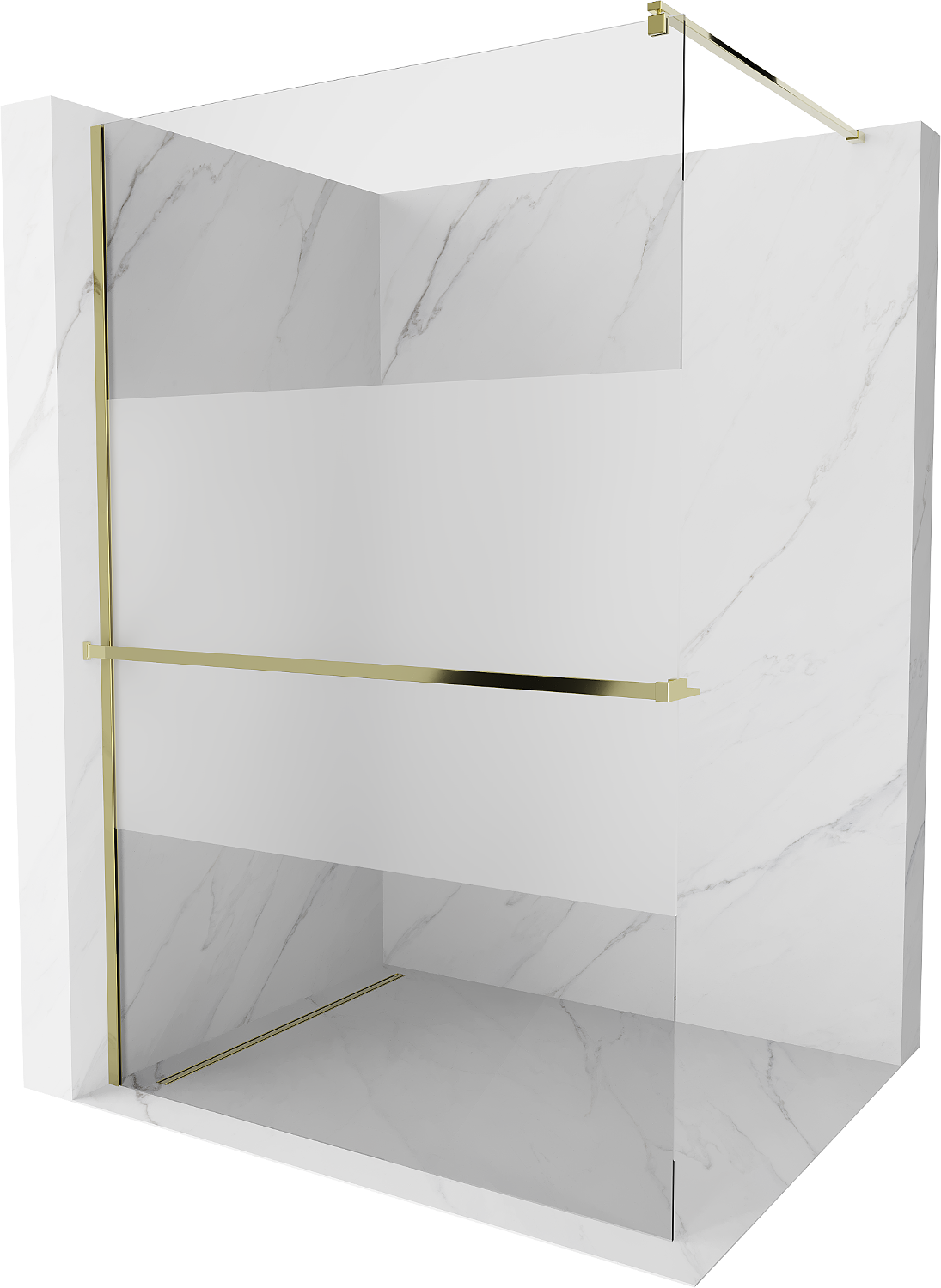 Mexen Kioto+ ścianka prysznicowa z półką i relingiem 70 x 200 cm, transparent/szron 8 mm, złota - 800-070-121-50-35