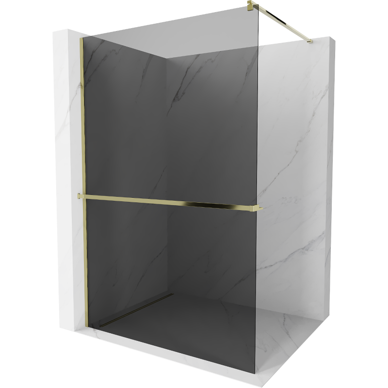 Mexen Kioto+ ścianka prysznicowa z półką Walk-in 70 x 200 cm, grafit, złota - 800-070-121-50-40