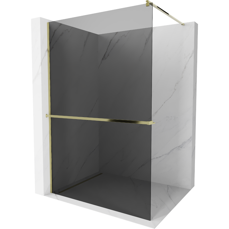 Mexen Kioto+ ścianka prysznicowa z półką Walk-in 110 x 200 cm, grafit, złota - 800-110-121-50-40