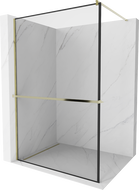 Mexen Kioto+ ścianka prysznicowa z półką Walk-in 140 x 200 cm, czarna ramka, złota - 800-140-121-50-70