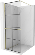Mexen Kioto+ ścianka prysznicowa z półką Walk-in 70 x 200 cm, czarna kratka, złota - 800-070-121-50-77