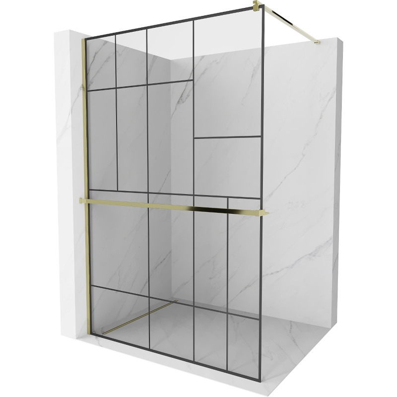 Mexen Kioto+ ścianka prysznicowa z półką Walk-in 80 x 200 cm, czarny wzór, złota - 800-080-121-50-78