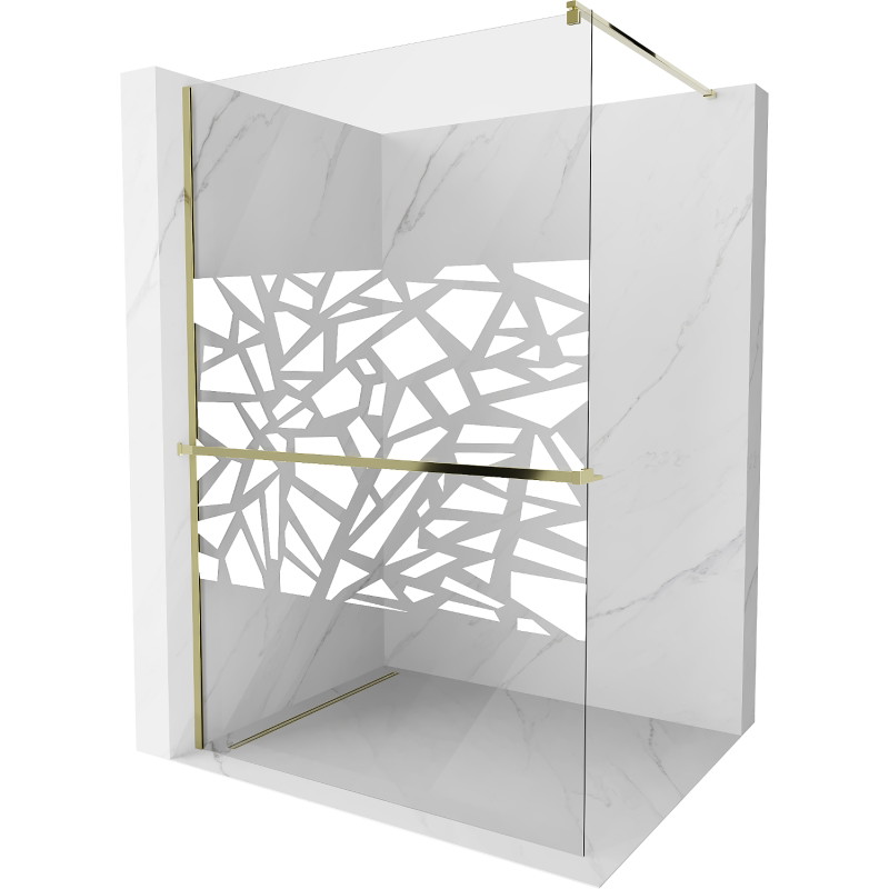 Mexen Kioto+ ścianka prysznicowa z półką Walk-in 80 x 200 cm, biały wzór, złota - 800-080-121-50-85