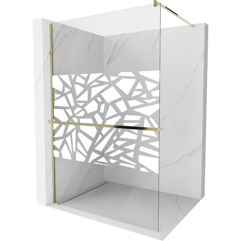 Mexen Kioto+ ścianka prysznicowa z półką Walk-in 90 x 200 cm, biały wzór, złota - 800-090-121-50-85