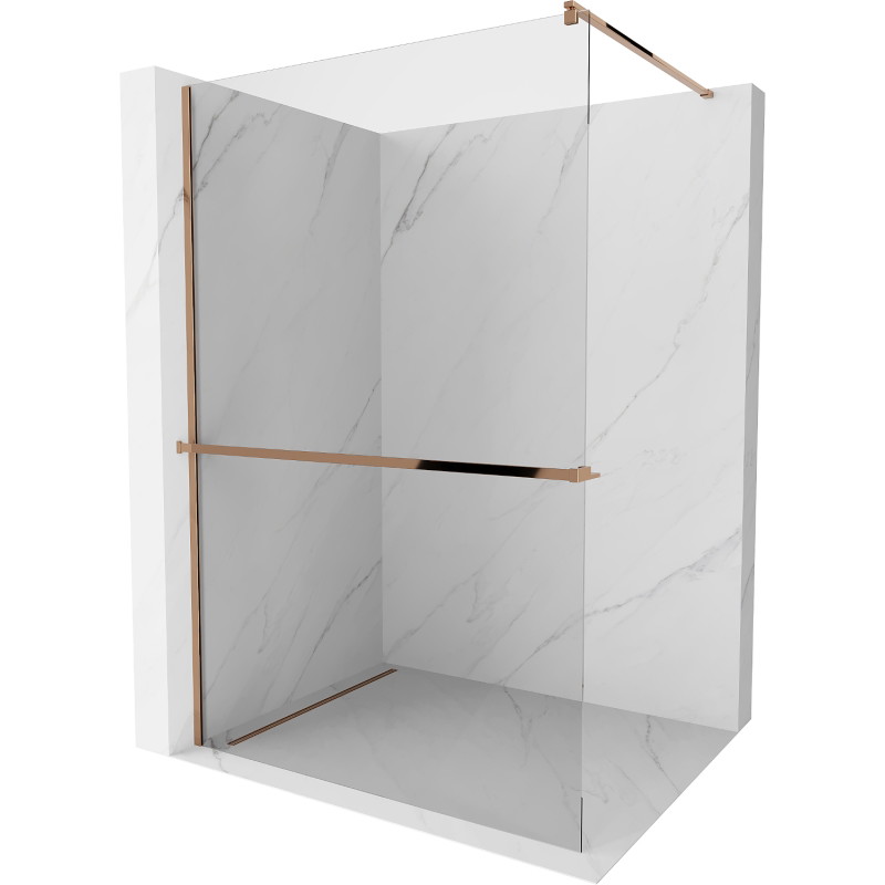 Mexen Kioto+ ścianka prysznicowa z półką Walk-in 100 x 200 cm, transparent, różowe złoto - 800-100-121-60-00