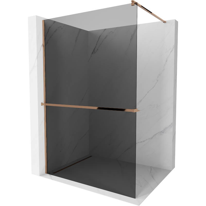 Mexen Kioto+ ścianka prysznicowa z półką Walk-in 110 x 200 cm, grafit, różowe złoto - 800-110-121-60-40