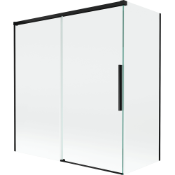 Mexen Rox parawan nawannowy 2-skrzydłowy rozsuwany 150 + 70 x 150 cm, transparent, czarny - 8C9-150-070-70-00