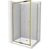 Mexen Apia kabina prysznicowa rozsuwana 90 x 80 cm, transparent, złota + brodzik Flat, biały- 840-090-080-50-00-4010G